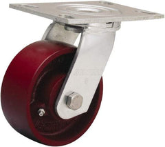 Hamilton - 5" Diam x 2" Wide x 6-1/2" OAH Top Plate Mount Swivel Caster - Cast Iron, 1,250 Lb Capacity, Sealed Precision Ball Bearing, 4-1/2 x 6-1/4" Plate - Exact Tool & Supply