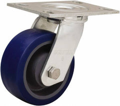 Hamilton - 5" Diam x 2" Wide x 6-1/2" OAH Top Plate Mount Swivel Caster - Polyurethane Mold onto Cast Iron Center, 840 Lb Capacity, Sealed Precision Ball Bearing, 4-1/2 x 6-1/4" Plate - Exact Tool & Supply