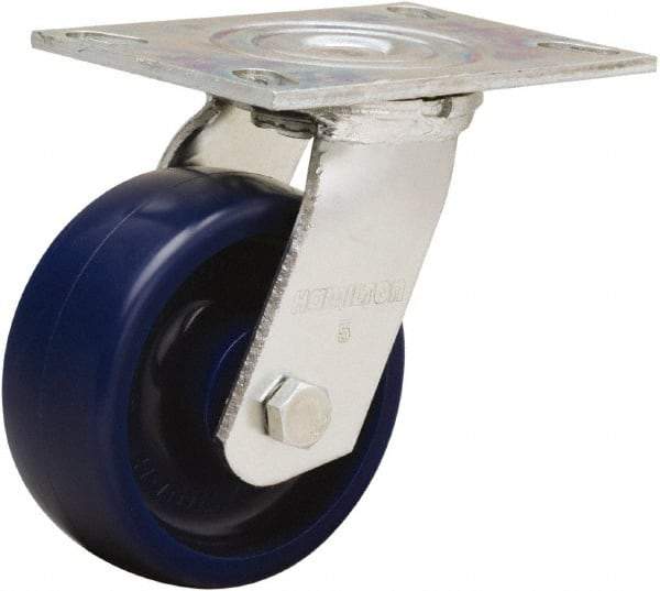 Hamilton - 5" Diam x 2" Wide x 6-1/2" OAH Top Plate Mount Swivel Caster - Polyurethane, 900 Lb Capacity, Sealed Precision Ball Bearing, 4-1/2 x 6-1/4" Plate - Exact Tool & Supply