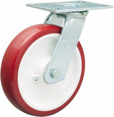 Hamilton - 8" Diam x 2" Wide x 9-1/2" OAH Top Plate Mount Swivel Caster - Polyurethane Mold on Polypropylene, 900 Lb Capacity, Straight Roller Bearing, 4-1/2 x 6-1/4" Plate - Exact Tool & Supply