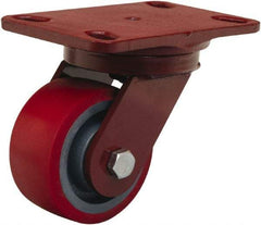 Hamilton - 4" Diam x 2" Wide x 5-5/8" OAH Top Plate Mount Swivel Caster - Polyurethane Mold on Forged Steel, 900 Lb Capacity, Sealed Precision Ball Bearing, 4-1/2 x 6-1/2" Plate - Exact Tool & Supply