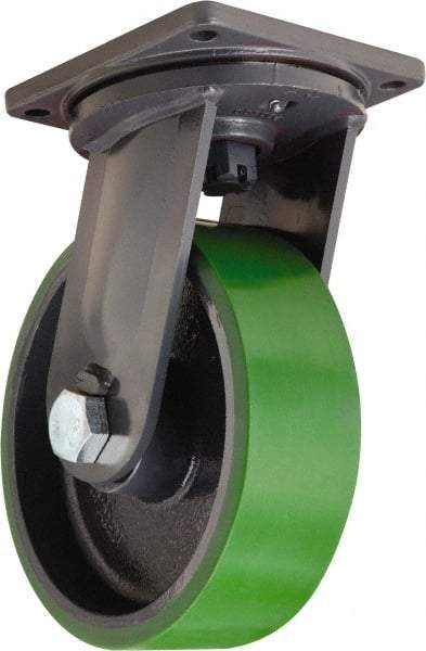 Hamilton - 16" Diam x 5" Wide x 19-1/2" OAH Top Plate Mount Swivel Caster - Polyurethane Mold onto Cast Iron Center, 10,000 Lb Capacity, Tapered Roller Bearing, 8-1/2 x 8-1/2" Plate - Exact Tool & Supply