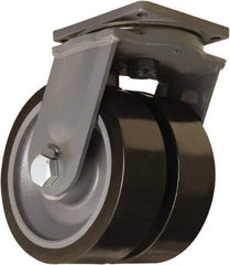 Hamilton - 12" Diam x 4" Wide x 15-1/2" OAH Top Plate Mount Dual Swivel Caster - Polyurethane Mold on Forged Steel, 15,600 Lb Capacity, Tapered Roller Bearing, 8-1/2 x 8-1/2" Plate - Exact Tool & Supply