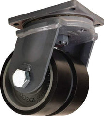 Hamilton - 8" Diam x 3" Wide x 11" OAH Top Plate Mount Dual Swivel Caster - Polyurethane Mold onto Cast Iron Center, 6,500 Lb Capacity, Tapered Roller Bearing, 8-1/2 x 8-1/2" Plate - Exact Tool & Supply