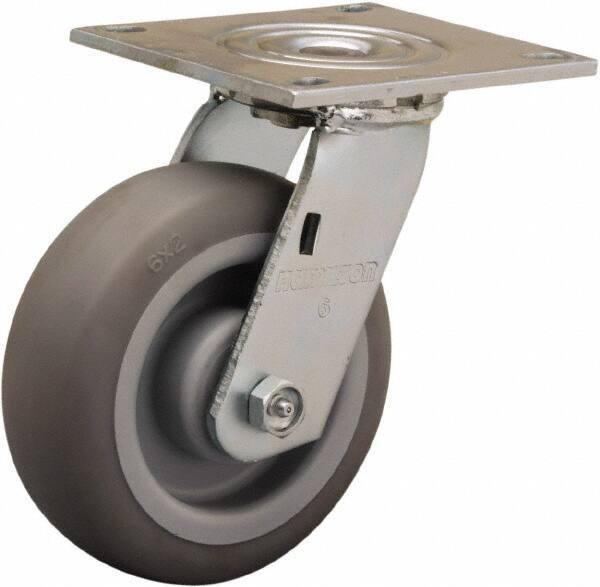 Hamilton - 6" Diam x 2" Wide x 7-1/2" OAH Top Plate Mount Swivel Caster - Rubber Mold on Polyolefin, 410 Lb Capacity, Straight Roller Bearing, 5 x 5-1/2" Plate - Exact Tool & Supply