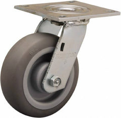 Hamilton - 6" Diam x 2" Wide x 7-1/2" OAH Top Plate Mount Swivel Caster - Rubber Mold on Polyolefin, 410 Lb Capacity, Straight Roller Bearing, 5 x 5-1/2" Plate - Exact Tool & Supply