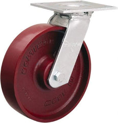 Hamilton - 8" Diam x 2" Wide x 9-1/2" OAH Top Plate Mount Swivel Caster - Cast Iron, 900 Lb Capacity, Sealed Precision Ball Bearing, 5 x 5-1/2" Plate - Exact Tool & Supply