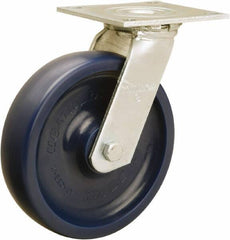Hamilton - 8" Diam x 2" Wide x 9-1/2" OAH Top Plate Mount Swivel Caster - Polyurethane, 900 Lb Capacity, Sealed Precision Ball Bearing, 5 x 5-1/2" Plate - Exact Tool & Supply