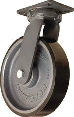 Hamilton - 12" Diam x 3" Wide x 15-1/2" OAH Top Plate Mount Swivel Caster - Polyurethane Mold onto Cast Iron Center, 4,550 Lb Capacity, Sealed Precision Ball Bearing, 5-1/4 x 7-1/4" Plate - Exact Tool & Supply