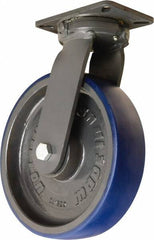 Hamilton - 12" Diam x 3" Wide x 15-1/2" OAH Top Plate Mount Swivel Caster - Polyurethane Mold onto Cast Iron Center, 2,800 Lb Capacity, Sealed Precision Ball Bearing, 5-1/4 x 7-1/4" Plate - Exact Tool & Supply