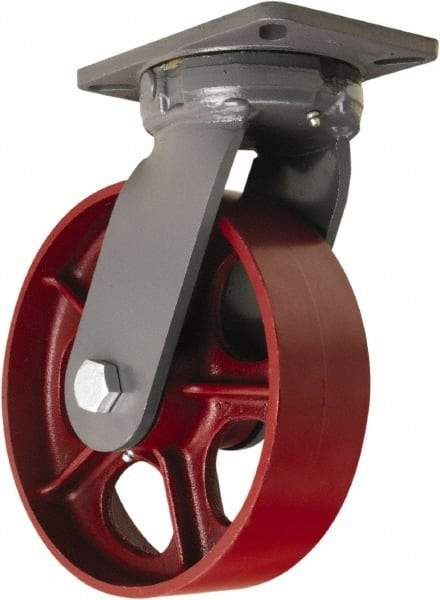 Hamilton - 10" Diam x 3" Wide x 12-1/2" OAH Top Plate Mount Swivel Caster - Cast Iron, 2,600 Lb Capacity, Tapered Roller Bearing, 5-1/4 x 7-1/4" Plate - Exact Tool & Supply