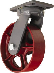 Hamilton - 10" Diam x 3" Wide x 12-1/2" OAH Top Plate Mount Swivel Caster - Cast Iron, 2,600 Lb Capacity, Tapered Roller Bearing, 5-1/4 x 7-1/4" Plate - Exact Tool & Supply