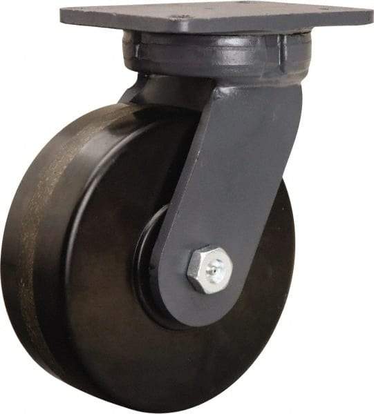 Hamilton - 8" Diam x 3" Wide x 10-1/2" OAH Top Plate Mount Swivel Caster - Phenolic, 3,000 Lb Capacity, Straight Roller Bearing, 5-1/4 x 7-1/4" Plate - Exact Tool & Supply