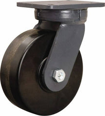 Hamilton - 8" Diam x 3" Wide x 10-1/2" OAH Top Plate Mount Swivel Caster - Phenolic, 3,000 Lb Capacity, Tapered Roller Bearing, 5-1/4 x 7-1/4" Plate - Exact Tool & Supply