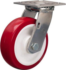 Hamilton - 6" Diam x 2" Wide x 7-1/2" OAH Top Plate Mount Swivel Caster - Polyurethane Mold on Polypropylene, 800 Lb Capacity, Delrin Bearing, 3-3/4 x 4-1/2" Plate - Exact Tool & Supply