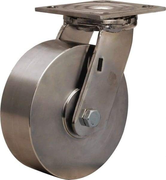 Hamilton - 6" Diam x 2" Wide x 7-1/2" OAH Top Plate Mount Swivel Caster - Forged Steel, 800 Lb Capacity, Plain Bore Bearing, 3-3/4 x 4-1/2" Plate - Exact Tool & Supply