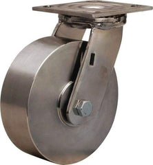 Hamilton - 6" Diam x 2" Wide x 7-1/2" OAH Top Plate Mount Swivel Caster - Forged Steel, 800 Lb Capacity, Plain Bore Bearing, 3-3/4 x 4-1/2" Plate - Exact Tool & Supply