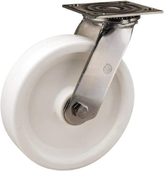 Hamilton - 8" Diam x 2" Wide x 9-1/2" OAH Top Plate Mount Swivel Caster - Polyolefin, 800 Lb Capacity, Delrin Bearing, 3-3/4 x 4-1/2" Plate - Exact Tool & Supply