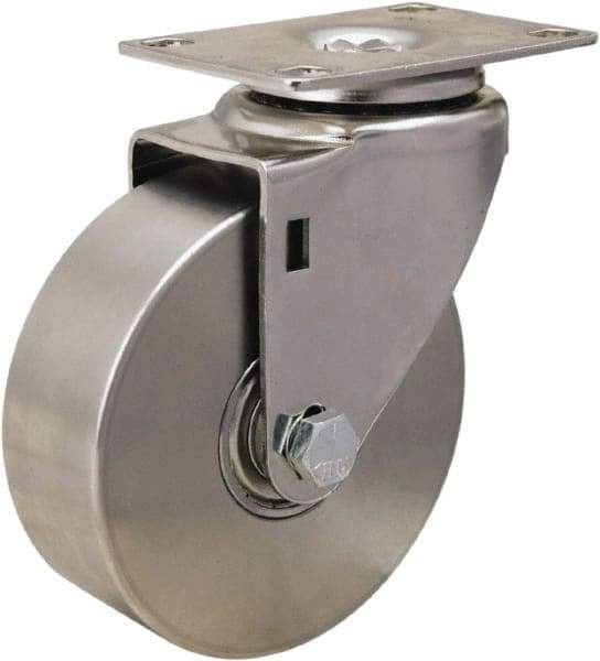 Hamilton - 4" Diam x 1-3/8" Wide x 5-1/8" OAH Top Plate Mount Swivel Caster - Stainless Steel, 325 Lb Capacity, Plain Bore Bearing, 2-3/8 x 3-5/8" Plate - Exact Tool & Supply