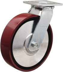 Hamilton - 8" Diam x 2" Wide x 9-1/2" OAH Top Plate Mount Swivel Caster - Cast Iron, 900 Lb Capacity, Sealed Precision Ball Bearing, 4 x 4-1/2" Plate - Exact Tool & Supply