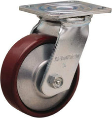 Hamilton - 5" Diam x 1-1/2" Wide x 6-1/2" OAH Top Plate Mount Swivel Caster - Cast Iron, 750 Lb Capacity, Straight Roller Bearing, 4 x 4-1/2" Plate - Exact Tool & Supply