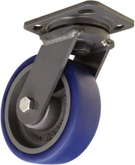 Hamilton - 6" Diam x 2" Wide x 7-1/2" OAH Top Plate Mount Swivel Caster - Polyurethane Mold onto Cast Iron Center, 960 Lb Capacity, Tapered Roller Bearing, 4 x 5" Plate - Exact Tool & Supply