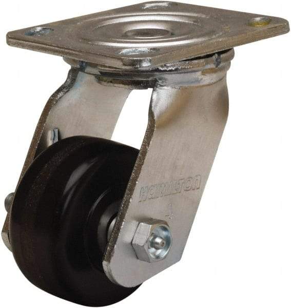 Hamilton - 3-1/4" Diam x 1-1/2" Wide x 5-1/4" OAH Top Plate Mount Swivel Caster - Phenolic, 550 Lb Capacity, Straight Roller Bearing, 4 x 4-1/2" Plate - Exact Tool & Supply