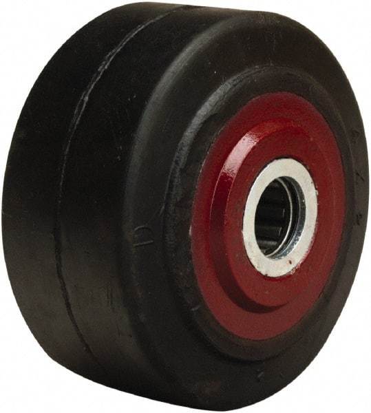 Hamilton - 4 Inch Diameter x 2 Inch Wide, Rubber on Cast Iron Caster Wheel - 300 Lb. Capacity, 2-1/4 Inch Hub Length, 1/2 Inch Axle Diameter, Straight Roller Bearing - Exact Tool & Supply