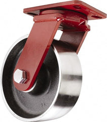 Hamilton - 10" Diam x 3" Wide x 11-1/2" OAH Top Plate Mount Swivel Caster - Forged Steel, 3,200 Lb Capacity, Sealed Precision Ball Bearing, 4-1/2 x 6-1/2" Plate - Exact Tool & Supply