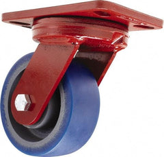 Hamilton - 5" Diam x 2" Wide x 6-3/4" OAH Top Plate Mount Swivel Caster - Polyurethane, 840 Lb Capacity, Sealed Precision Ball Bearing, 4-1/2 x 6-1/2" Plate - Exact Tool & Supply