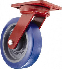 Hamilton - 8" Diam x 2" Wide x 9-3/4" OAH Top Plate Mount Swivel Caster - Polyurethane, 1,650 Lb Capacity, Sealed Precision Ball Bearing, 4-1/2 x 6-1/2" Plate - Exact Tool & Supply