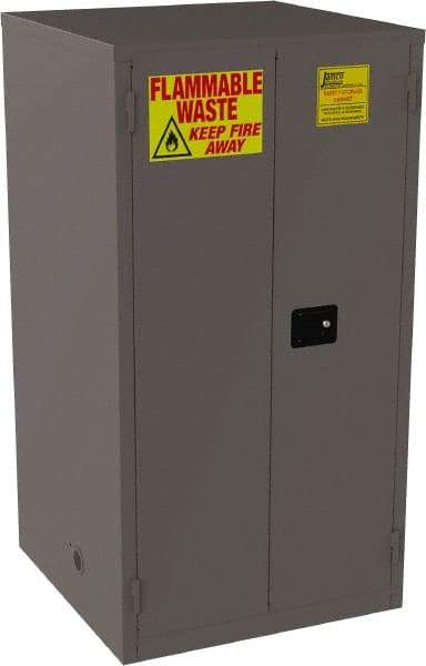Jamco - 2 Door, 2 Shelf, Yellow Steel Double Wall Safety Cabinet for Flammable and Combustible Liquids - 65" High x 34" Wide x 34" Deep, Manual Closing Door, 3 Point Key Lock, 60 Gal Capacity - Exact Tool & Supply
