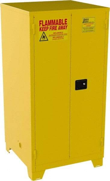Jamco - 2 Door, 2 Shelf, Yellow Steel Double Wall Safety Cabinet for Flammable and Combustible Liquids - 70" High x 34" Wide x 34" Deep, Self Closing Door, 3 Point Key Lock, 60 Gal Capacity - Exact Tool & Supply