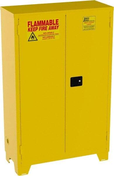 Jamco - 2 Door, 2 Shelf, Yellow Steel Double Wall Safety Cabinet for Flammable and Combustible Liquids - 70" High x 18" Wide x 43" Deep, Self Closing Door, 3 Point Key Lock, 45 Gal Capacity - Exact Tool & Supply
