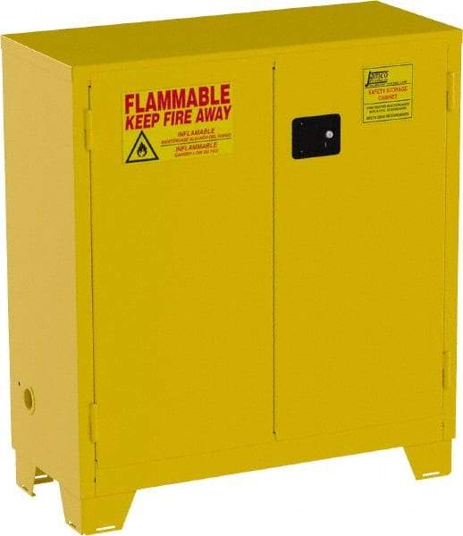 Jamco - 2 Door, 1 Shelf, Yellow Steel Double Wall Safety Cabinet for Flammable and Combustible Liquids - 49" High x 18" Wide x 43" Deep, Manual Closing Door, 3 Point Key Lock, 30 Gal Capacity - Exact Tool & Supply