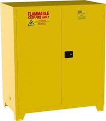 Jamco - 2 Door, 2 Shelf, Yellow Steel Double Wall Safety Cabinet for Flammable and Combustible Liquids - 70" High x 34" Wide x 59" Deep, Manual Closing Door, 3 Point Key Lock, 120 Gal Capacity - Exact Tool & Supply