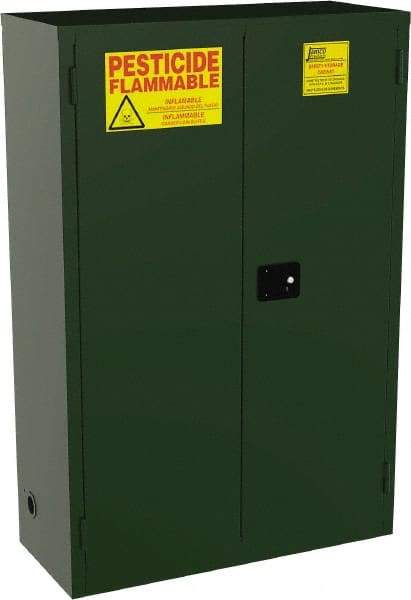 Jamco - 2 Door, 2 Shelf, Green Steel Double Wall Safety Cabinet for Flammable and Combustible Liquids - 44" High x 18" Wide x 43" Deep, Self Closing Door, 3 Point Key Lock, 45 Gal Capacity - Exact Tool & Supply