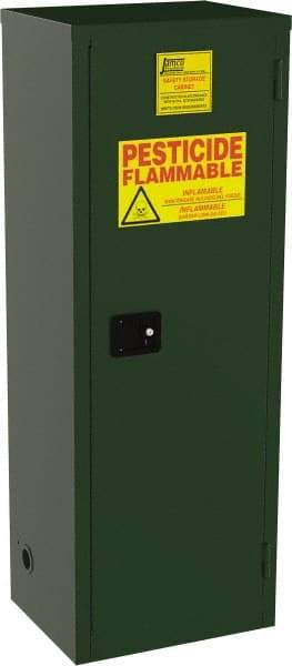 Jamco - 1 Door, 3 Shelf, Green Steel Double Wall Safety Cabinet for Flammable and Combustible Liquids - 65" High x 18" Wide x 23" Deep, Self Closing Door, 3 Point Key Lock, 24 Gal Capacity - Exact Tool & Supply
