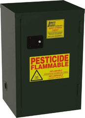 Jamco - 1 Door, 1 Shelf, Green Steel Double Wall Safety Cabinet for Flammable and Combustible Liquids - 35" High x 18" Wide x 23" Deep, Self Closing Door, 3 Point Key Lock, 12 Gal Capacity - Exact Tool & Supply