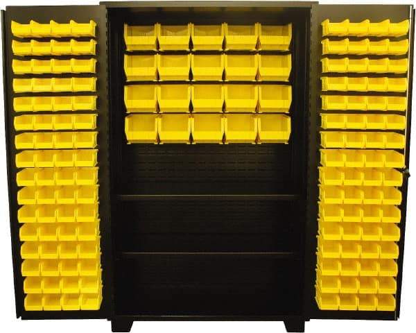Jamco - 2 Shelf 148 Bin Storage Cabinet - Steel, 48" Wide x 24" Deep x 78" High, Black - Exact Tool & Supply