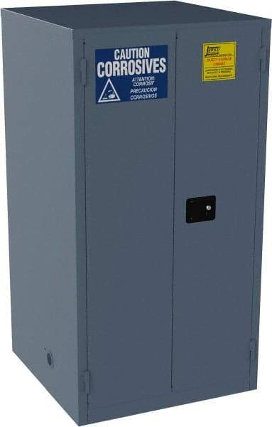 Jamco - 2 Door, 2 Shelf, Blue Steel Double Wall Safety Cabinet for Flammable and Combustible Liquids - 65" High x 34" Wide x 34" Deep, Self Closing Door, 3 Point Key Lock, 60 Gal Capacity - Exact Tool & Supply