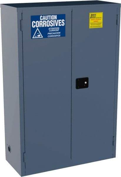 Jamco - 2 Door, 2 Shelf, Blue Steel Double Wall Safety Cabinet for Flammable and Combustible Liquids - 65" High x 18" Wide x 43" Deep, Self Closing Door, 3 Point Key Lock, 45 Gal Capacity - Exact Tool & Supply