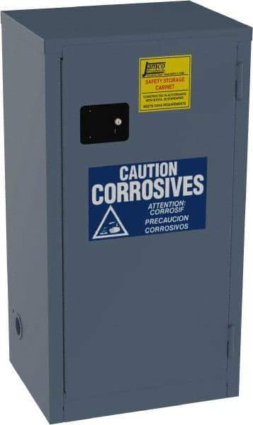 Jamco - 1 Door, 2 Shelf, Blue Steel Double Wall Safety Cabinet for Flammable and Combustible Liquids - 44" High x 18" Wide x 23" Deep, Self Closing Door, 3 Point Key Lock, 18 Gal Capacity - Exact Tool & Supply