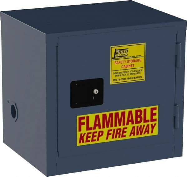 Jamco - 1 Door, Blue Steel Double Wall Safety Cabinet for Flammable and Combustible Liquids - 22" High x 18" Wide x 23" Deep, Self Closing Door, 3 Point Key Lock, 6 Gal Capacity - Exact Tool & Supply