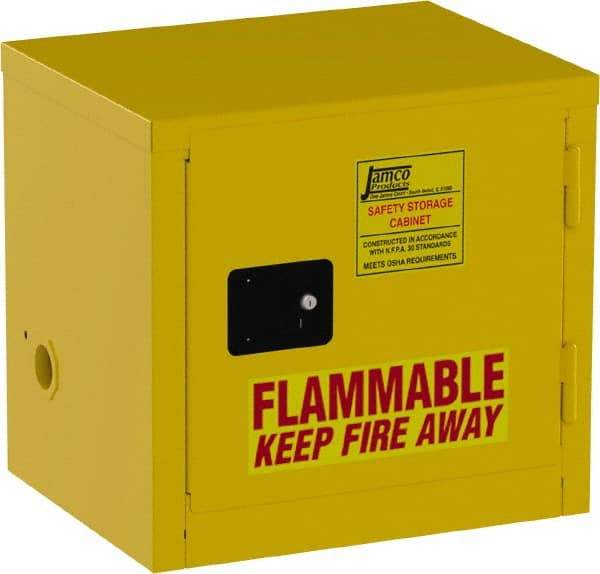 Jamco - 1 Door, Yellow Steel Double Wall Safety Cabinet for Flammable and Combustible Liquids - 22" High x 18" Wide x 23" Deep, Manual Closing Door, 3 Point Key Lock, 6 Gal Capacity - Exact Tool & Supply