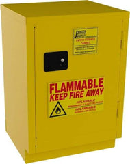 Jamco - 1 Door, 1 Shelf, Yellow Steel Double Wall Safety Cabinet for Flammable and Combustible Liquids - 35" High x 22" Wide x 24" Deep, Manual Closing Door, 3 Point Key Lock, 12 Gal Capacity - Exact Tool & Supply