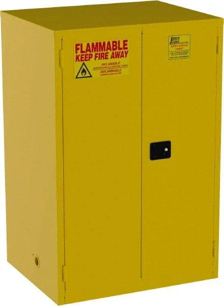 Jamco - 2 Door, 2 Shelf, Yellow Steel Double Wall Safety Cabinet for Flammable and Combustible Liquids - 65" High x 34" Wide x 43" Deep, Self Closing Door, 3 Point Key Lock, 90 Gal Capacity - Exact Tool & Supply