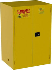 Jamco - 2 Door, 2 Shelf, Yellow Steel Double Wall Safety Cabinet for Flammable and Combustible Liquids - 65" High x 34" Wide x 43" Deep, Self Closing Door, 3 Point Key Lock, 90 Gal Capacity - Exact Tool & Supply