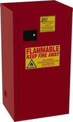 Jamco - 1 Door, 3 Shelf, Red Steel Double Wall Safety Cabinet for Flammable and Combustible Liquids - 44" High x 18" Wide x 23" Deep, Manual Closing Door, 3 Point Key Lock, 24 Gal Capacity - Exact Tool & Supply