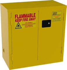 Jamco - 2 Door, 1 Shelf, Yellow Steel Double Wall Safety Cabinet for Flammable and Combustible Liquids - 35" High x 34" Wide x 18" Deep, Manual Closing Door, 3 Point Key Lock, 22 Gal Capacity - Exact Tool & Supply